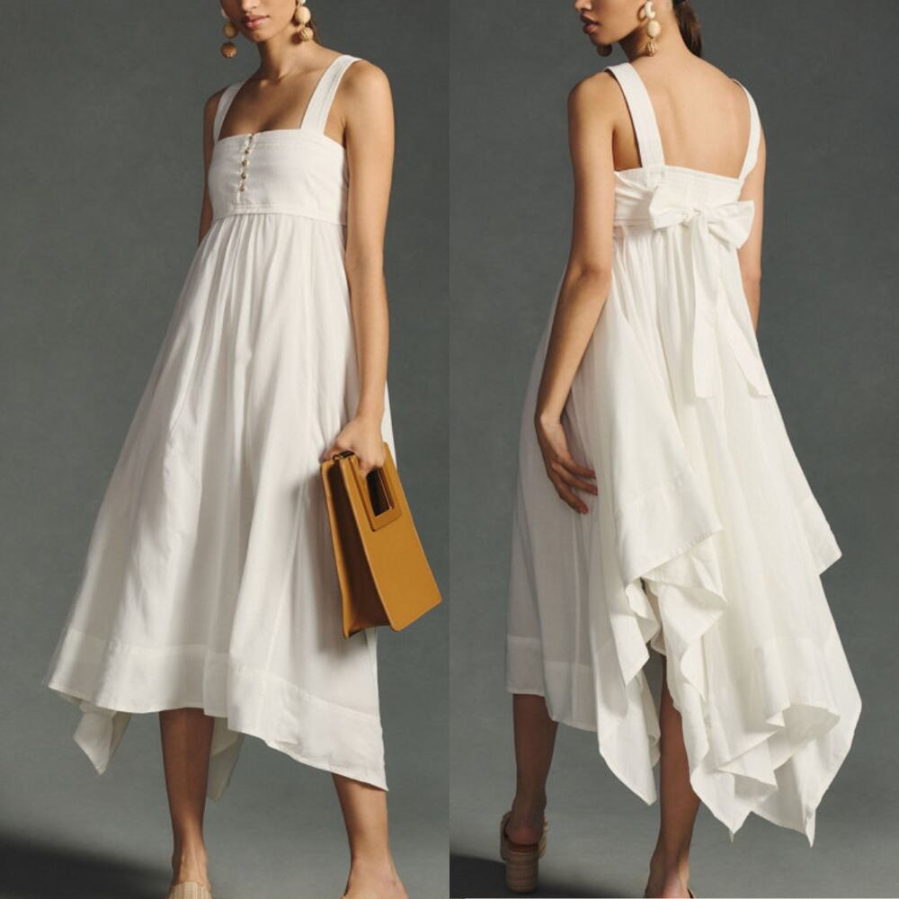 Anthropologie Pilcro $180 Asymmetrical Babydoll Midi White Dress Size Medium